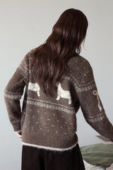 Vintage Stand Collar Puppy Print Jacquard Sweater