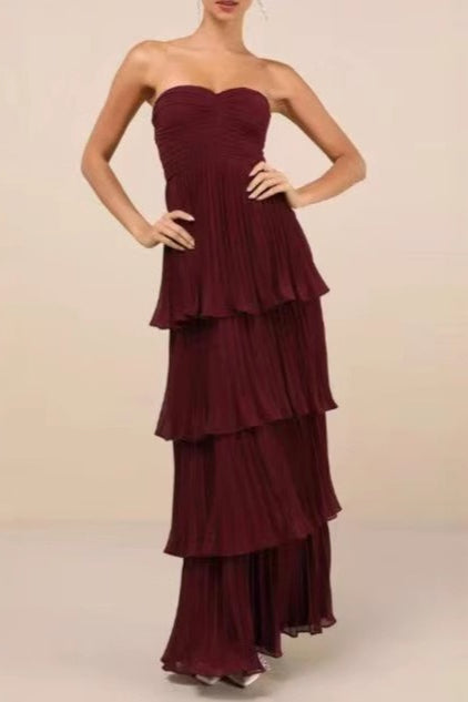 Ruched Bustier Tiered Hem Formal Dress