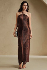 Fringe Halter High Slit Maxi Dress