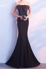 Bow Strapless Mermaid Maxi Party Dress Black / S