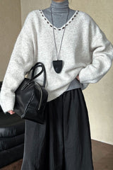 Oversized V-Neck Knit Sweater