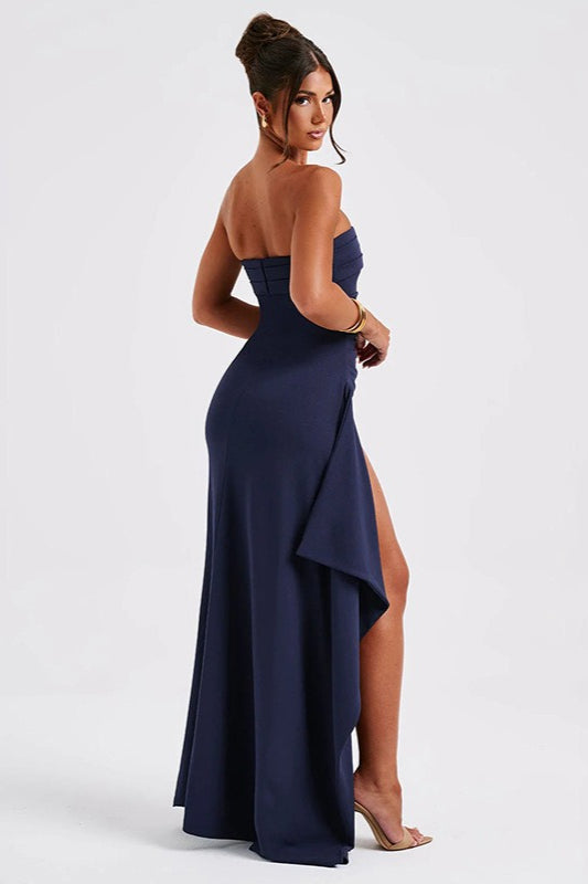 Strapless High Slit Maxi Party Dress