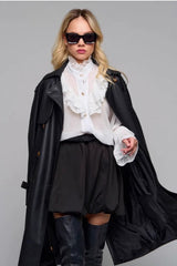 Lace Trim Stand Collar Chiffon Blouse