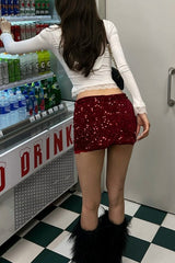 Solid Sequin High Waist Bodycon Pencil Skirt