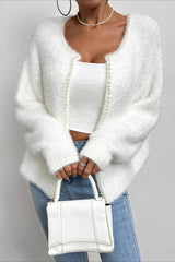 Elegant Pearl V Neck Knit Sweate
