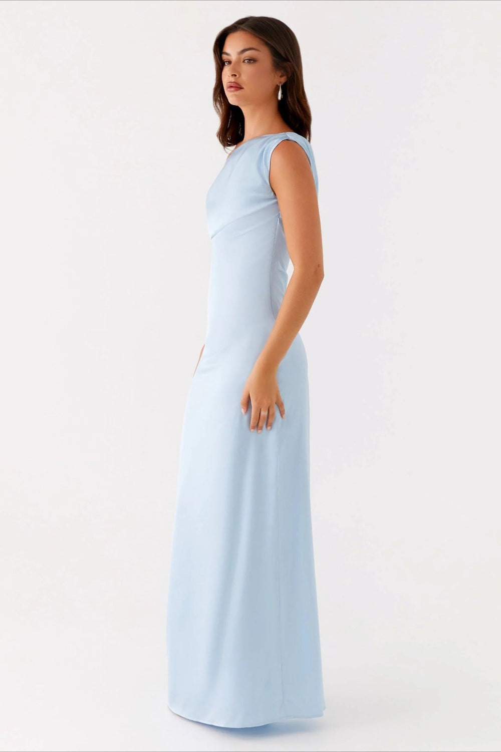 Solid Asymmetric Neckline Formal Dress