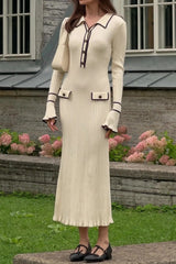 Ruffled Knit Collared Fitted Sweater Dress