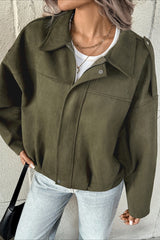 Lapel Collar Suede-Look Bomber Jacket