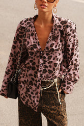 Leopard Print Shoulder Pad Blouse
