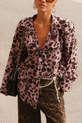 Leopard Print Shoulder Pad Blouse