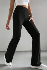 High Waist Ribbed Flared Knit Pants