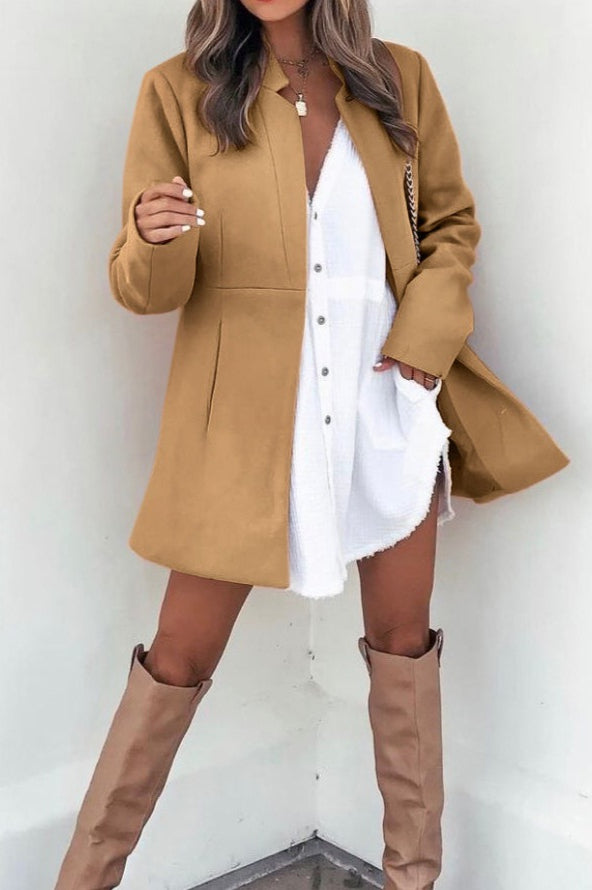 Brushed Wool Solid Long Sleeve Coat coats