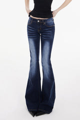 Low Waist Long Flare Jeans Dark Blue / XS