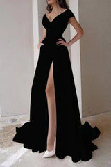 V Neck Ruffle Formal Dress S / Black