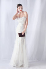 Ostrich Feather Sequin Evening Party Dress