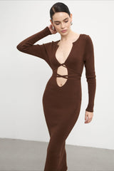 Deep V Hollow Out Knit Sweater Dress