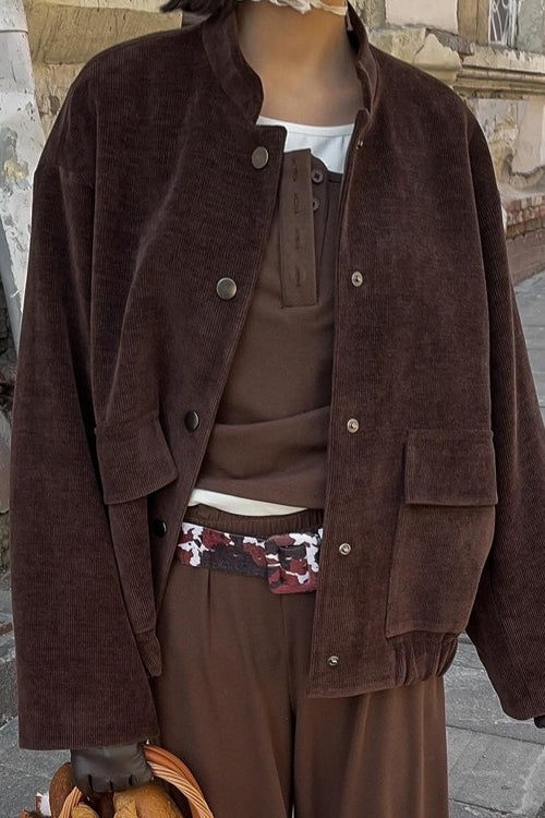 Stand Collar Single-Breasted Jacket