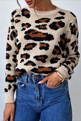 Colorblock Leopard Crewneck Sweater