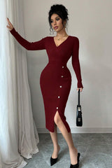 Slim Fit Midi Knit Sweater Dress