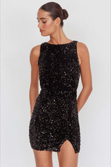 Backless Sleeveless Sequin Mini Dress