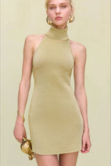 Halter Turtleneck Knit Sweater Dress