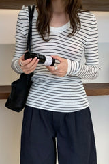 Wool Striped Round Neck Knit Top