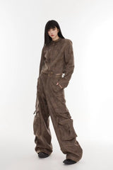 Cropped Tie-Dye Stand Collar Jacket