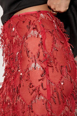 Sequin Fringe Slit Midi Party Skirt