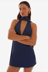 Deep V Backless Ribbon Cocktail Dress