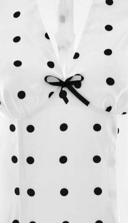 French Style Polka Dot V-Neck Bodycon Maxi Dress