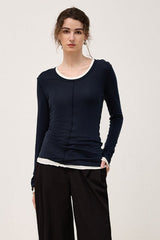 Tencel Wool Blend Round Neck Knit Top