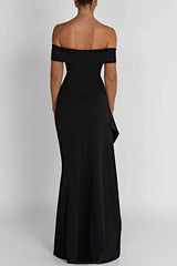 Off Shoulder Slit Party Formal Dress S / Black