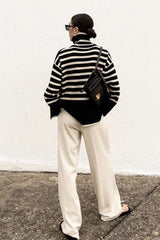 Heavyweight High Neck Striped Sweater