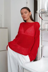 Openwork Round Neck Oversized Sweater