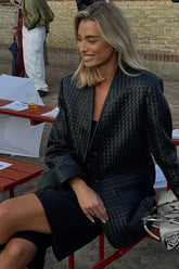 V-Neck Woven Leather Long Sleeve Jacket