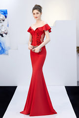 Elegant Off Shoulder Bodycon Formal Dress S / Red