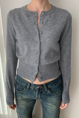 Slim-Fit Round-Neck Knit Cardigan Grey / S