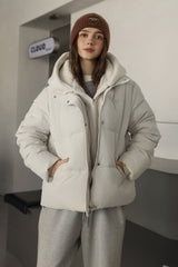 Faux Fur Panel Cropped Puffer Jacket M / White