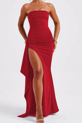 Strapless High Slit Maxi Party Dress S / Red