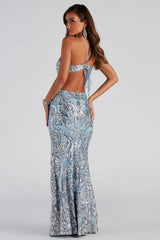 Elegant Deep V Neck Beaded Formal Dress