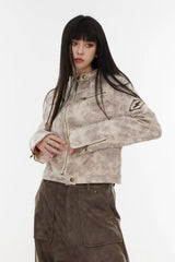 Cropped Tie-Dye Stand Collar Jacket