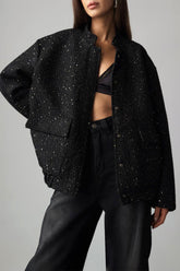Sequin Stand Collar Pocket Jacket