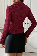 V Neck Striped Long Sleeve Blouse