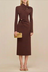 High Neck Metal Detail Knit Sweater Dress