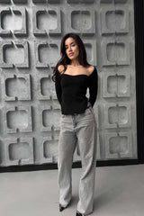 Stretch Ribbed Long Sleeve Knit Top