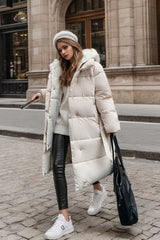 Colorblock Mid-Length Hooded Puffer Puffer Jacket