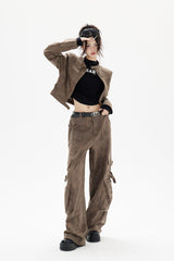 Cropped Biker Style Leather Jacket