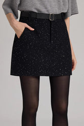Embroidered Tweed Back Vent Skirt