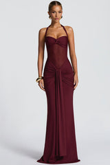 Mesh Panel Sash Maxi Dress