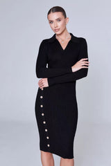 Polo Neck Bodycon Sweater Dress S / Black